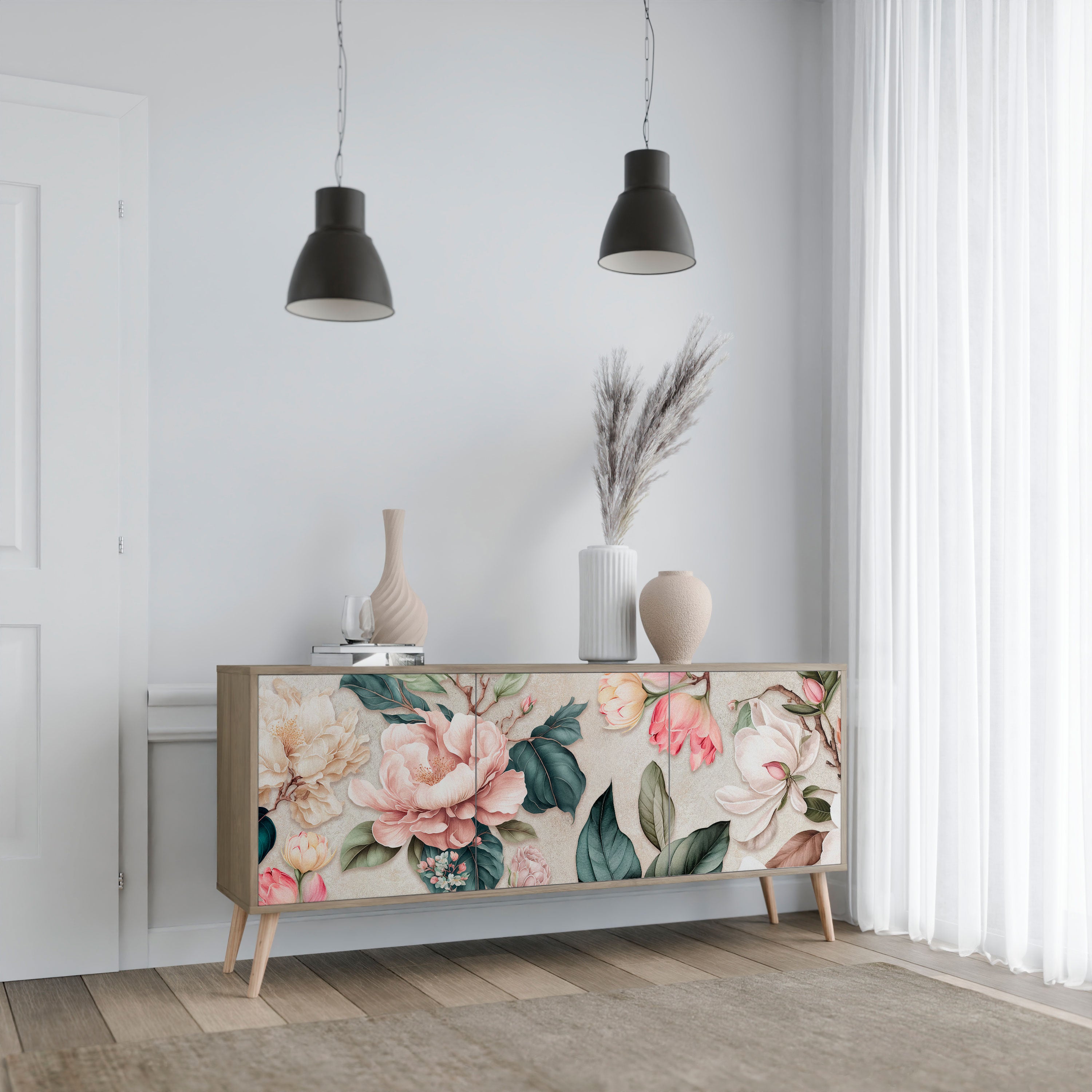 FLORAL GRACE 3-dörrars skänk i ekeffekt