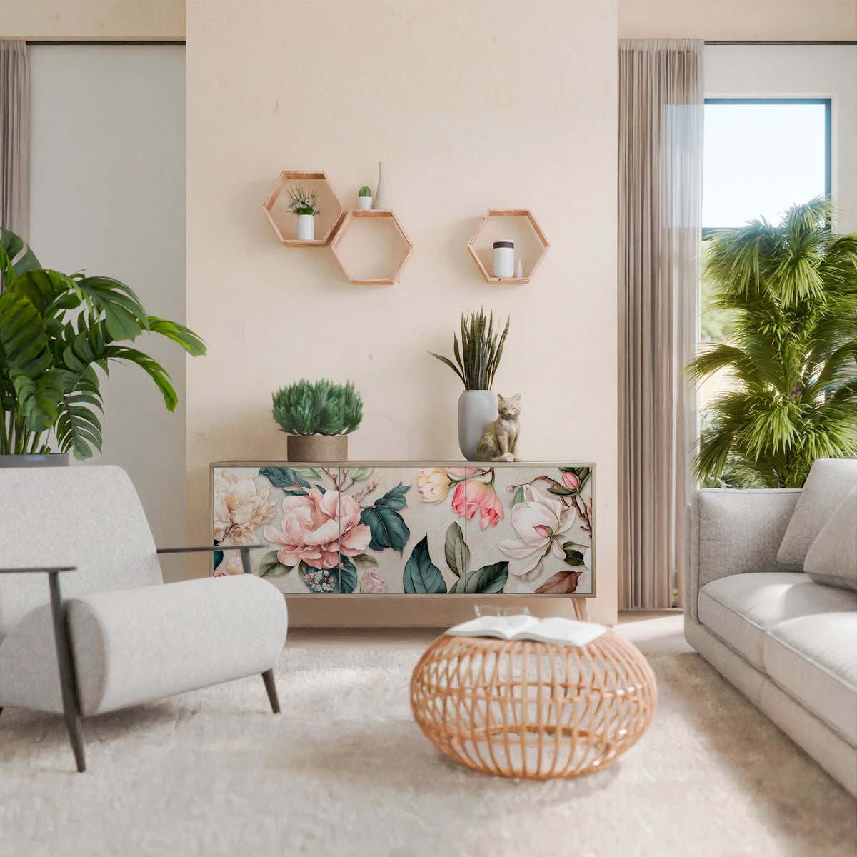 FLORAL GRACE Skänk med tre dörrar