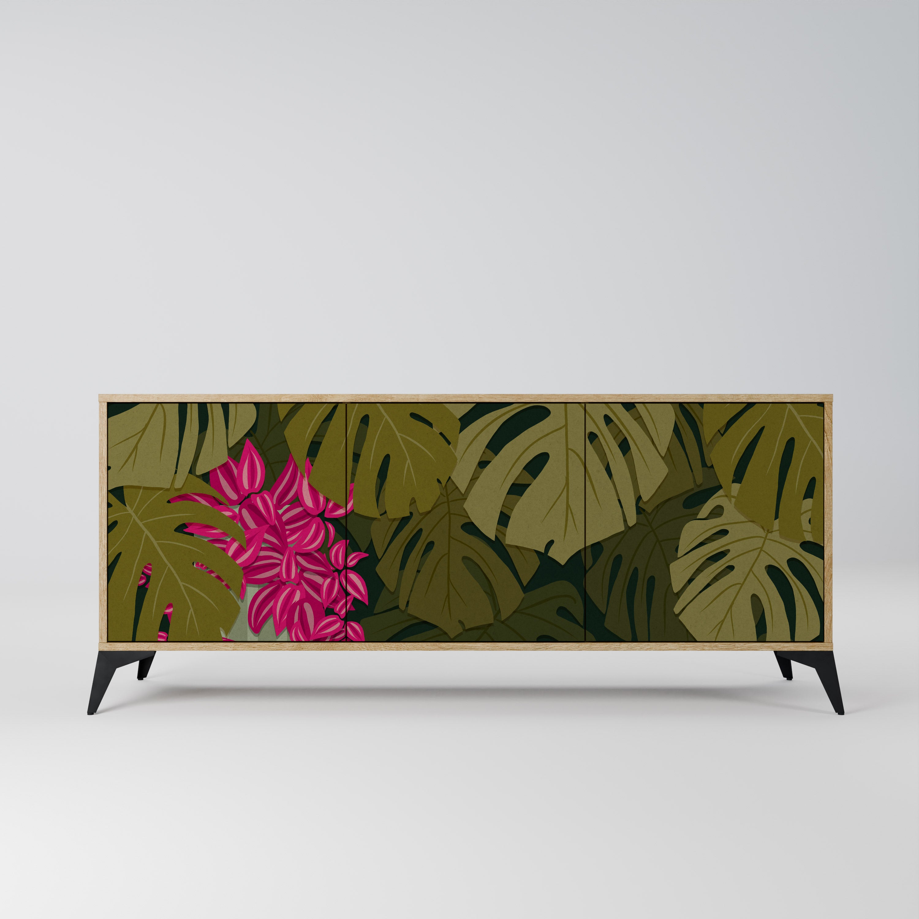 TROPICAL BEAUTY 3-dörrars skänk i ekeffekt