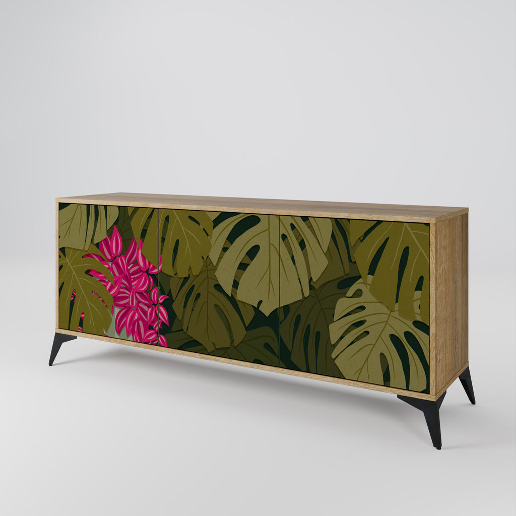 TROPICAL BEAUTY 3-dörrars skänk i ekeffekt