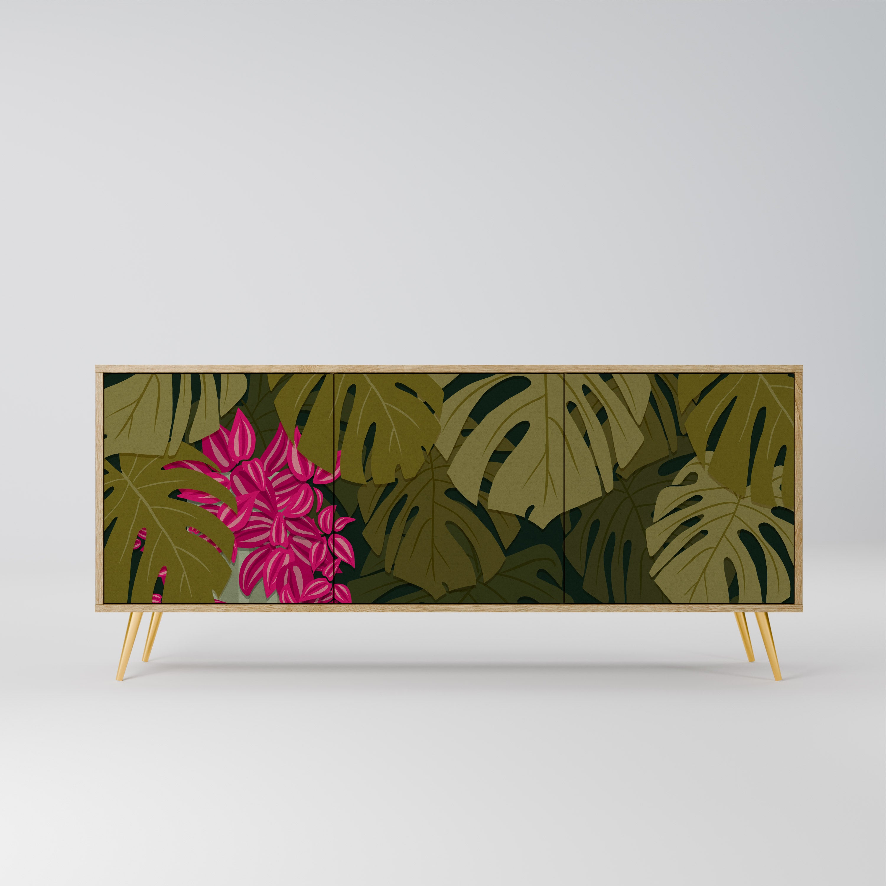 TROPICAL BEAUTY 3-dörrars skänk i ekeffekt
