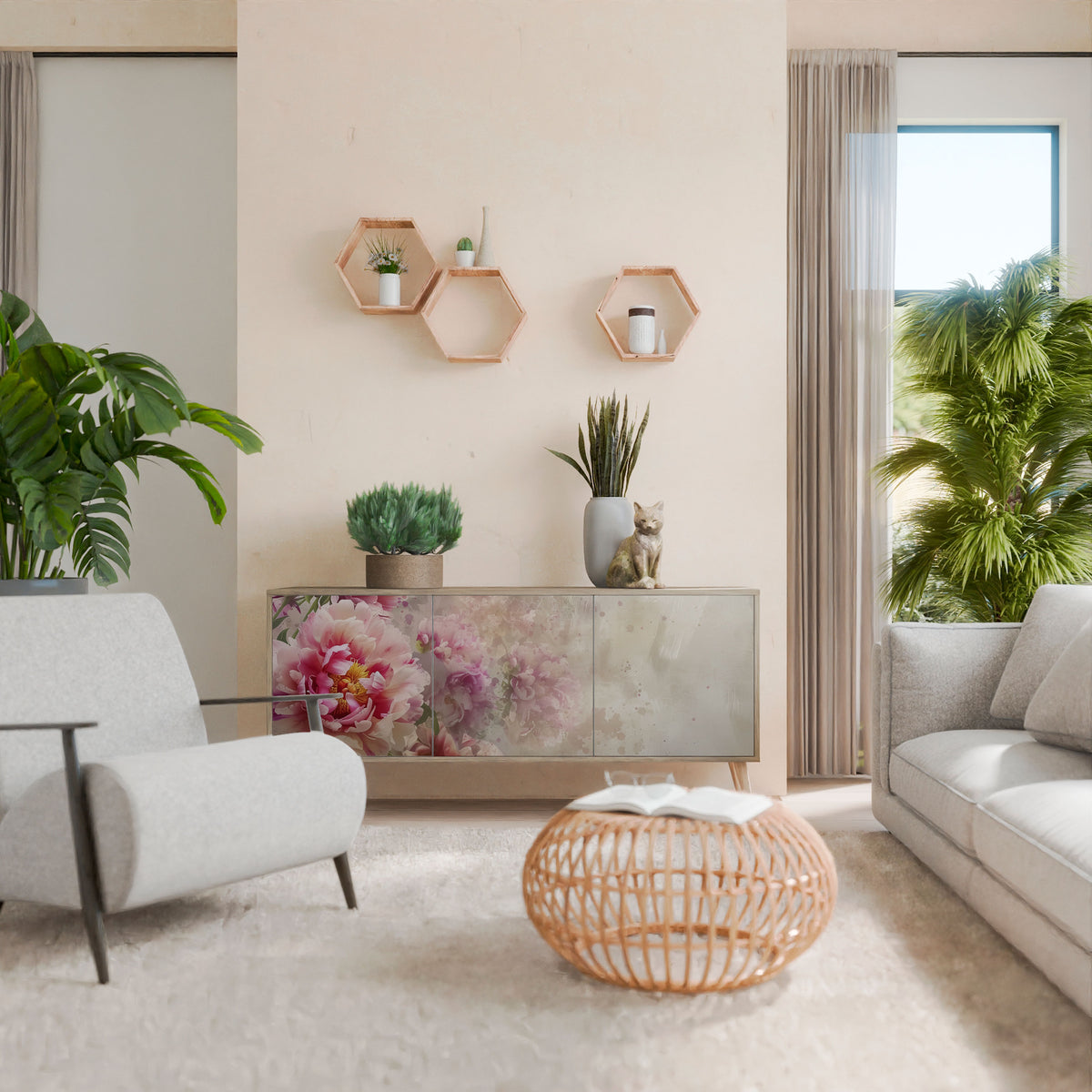 PEONY WHISPER Skänk med tre dörrar