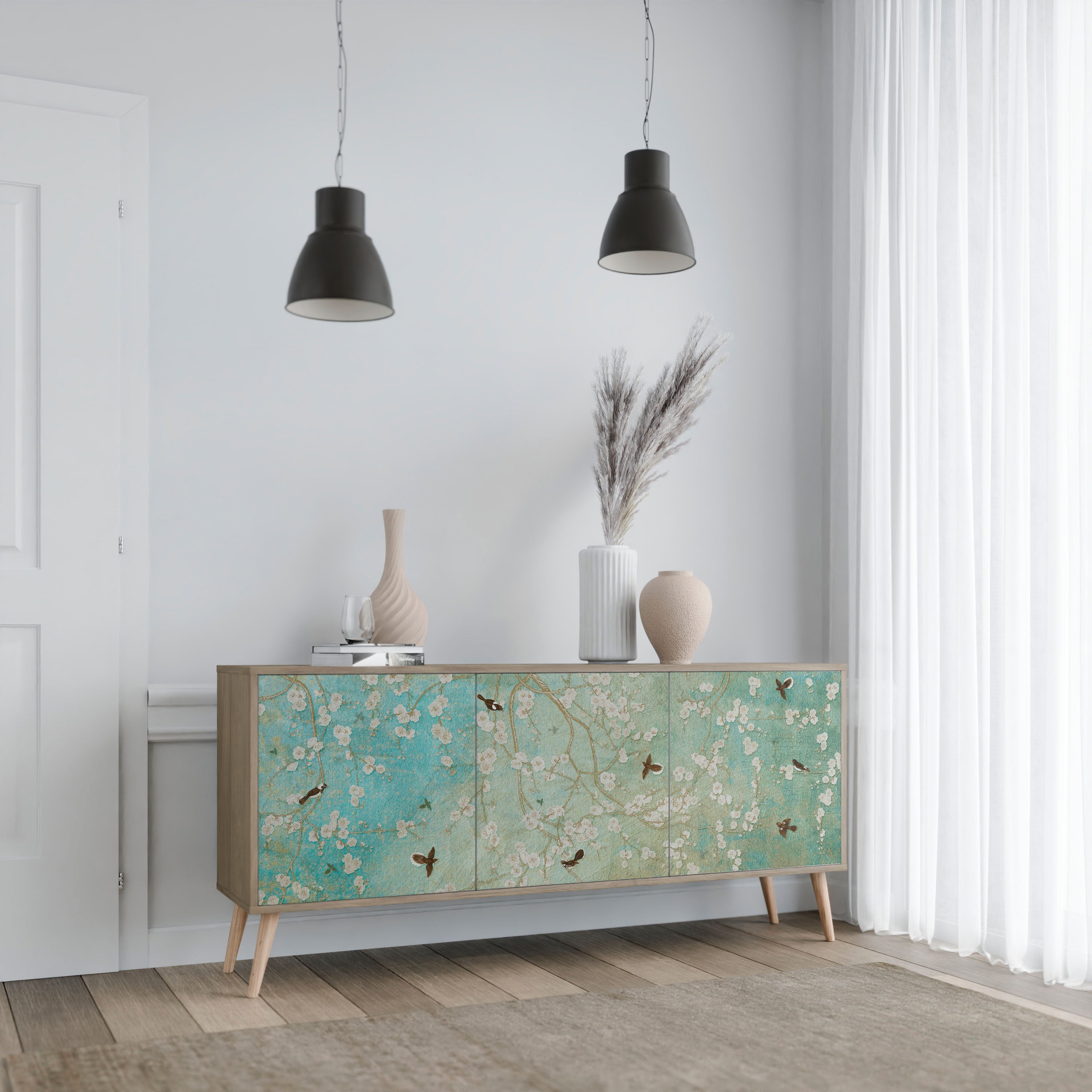 BLOOMING CHARM 3-dörrars skänk i ekeffekt