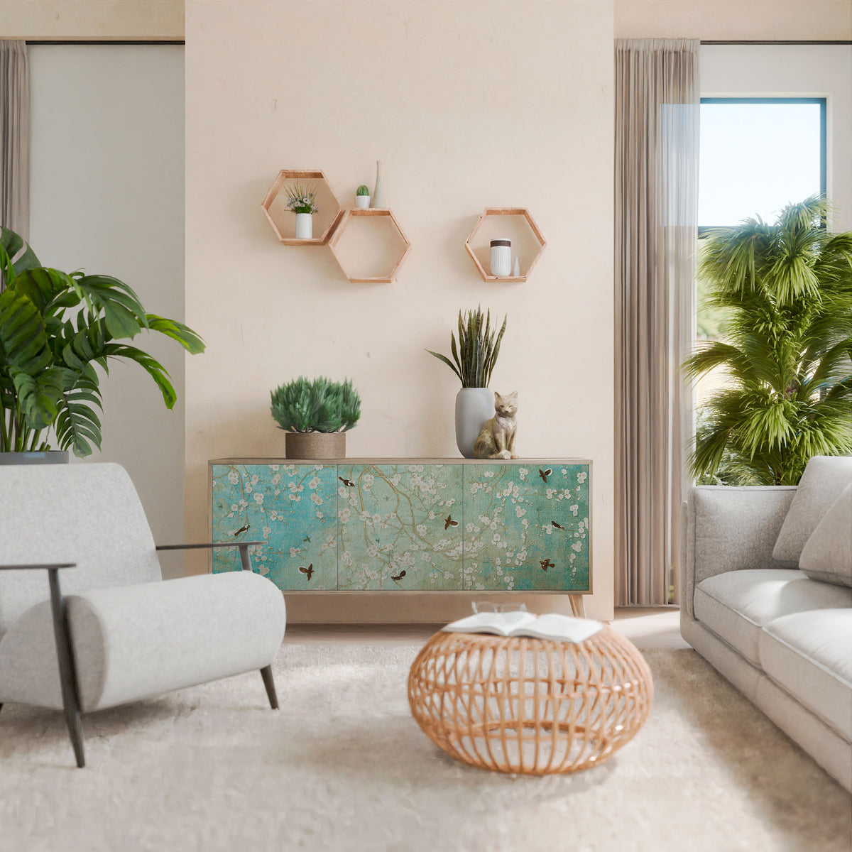 BLOOMING CHARM Skänk med tre dörrar