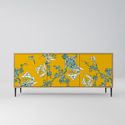 YELLOW CHINOISERIE 3-Door Sideboard in Oak Effect