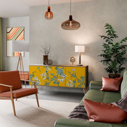 YELLOW CHINOISERIE 3-Door Sideboard in Oak Effect