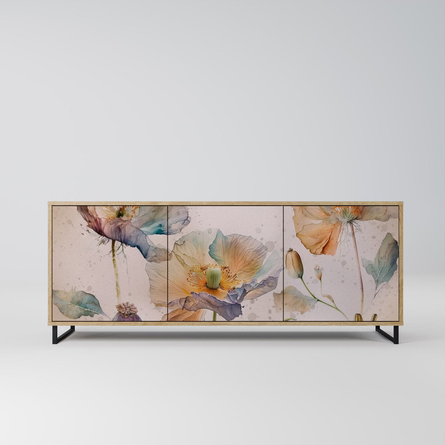 SOFTEN POPPY 3-Door Sideboard in Oak Effect