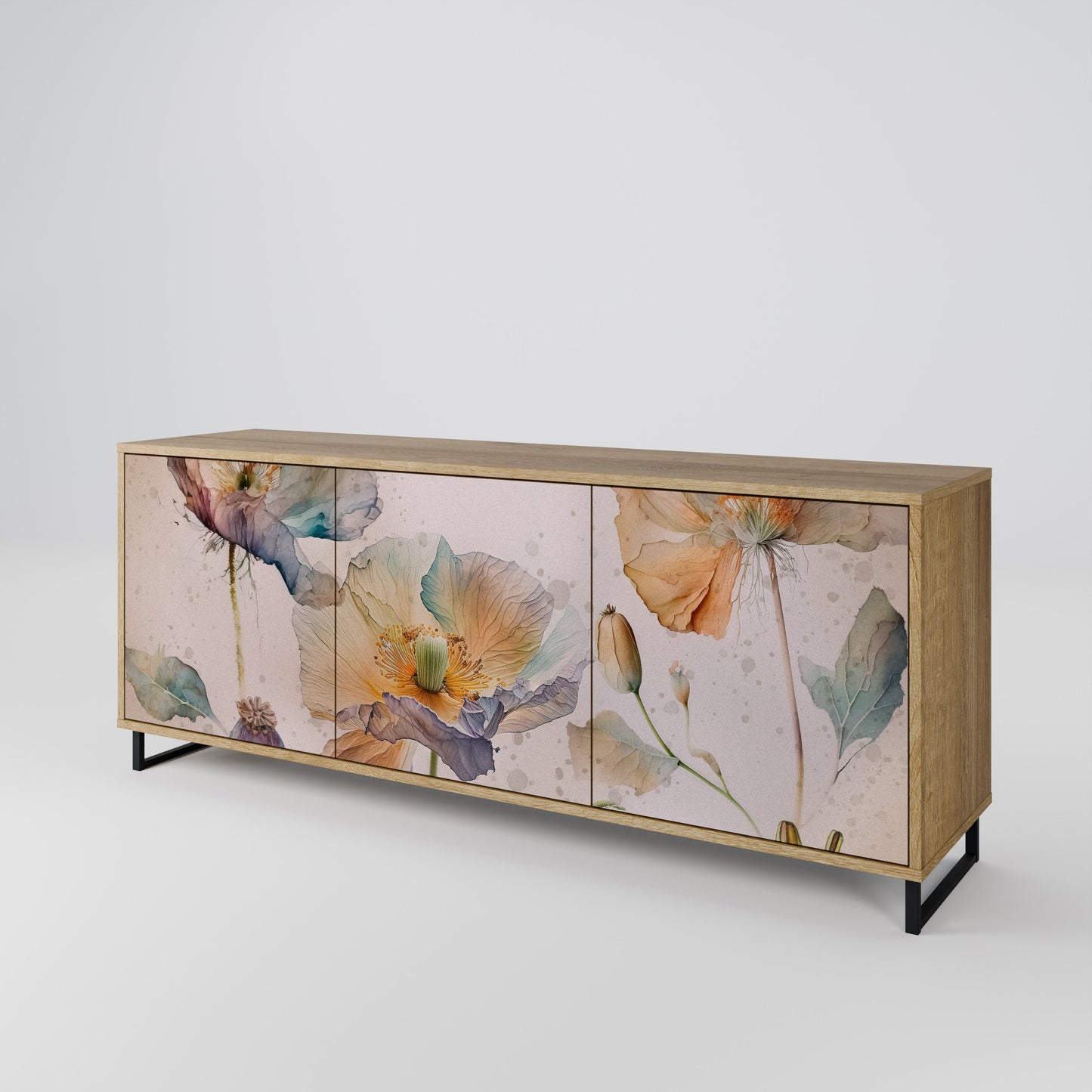 SOFTEN POPPY 3-Door Sideboard in Oak Effect