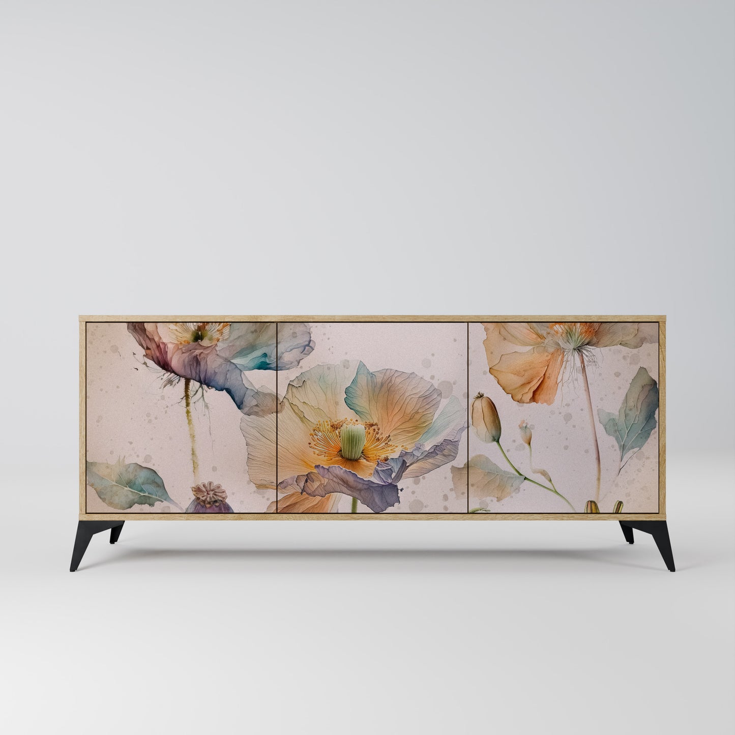 SOFTEN POPPY 3-Door Sideboard in Oak Effect