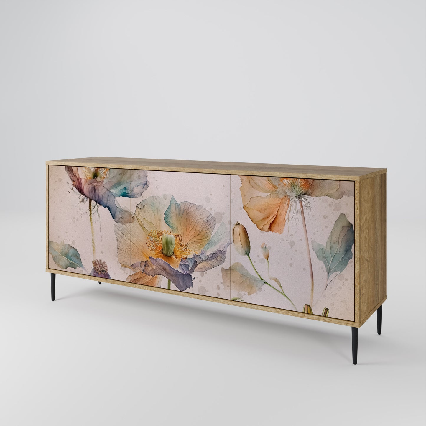 SOFTEN POPPY 3-Door Sideboard in Oak Effect