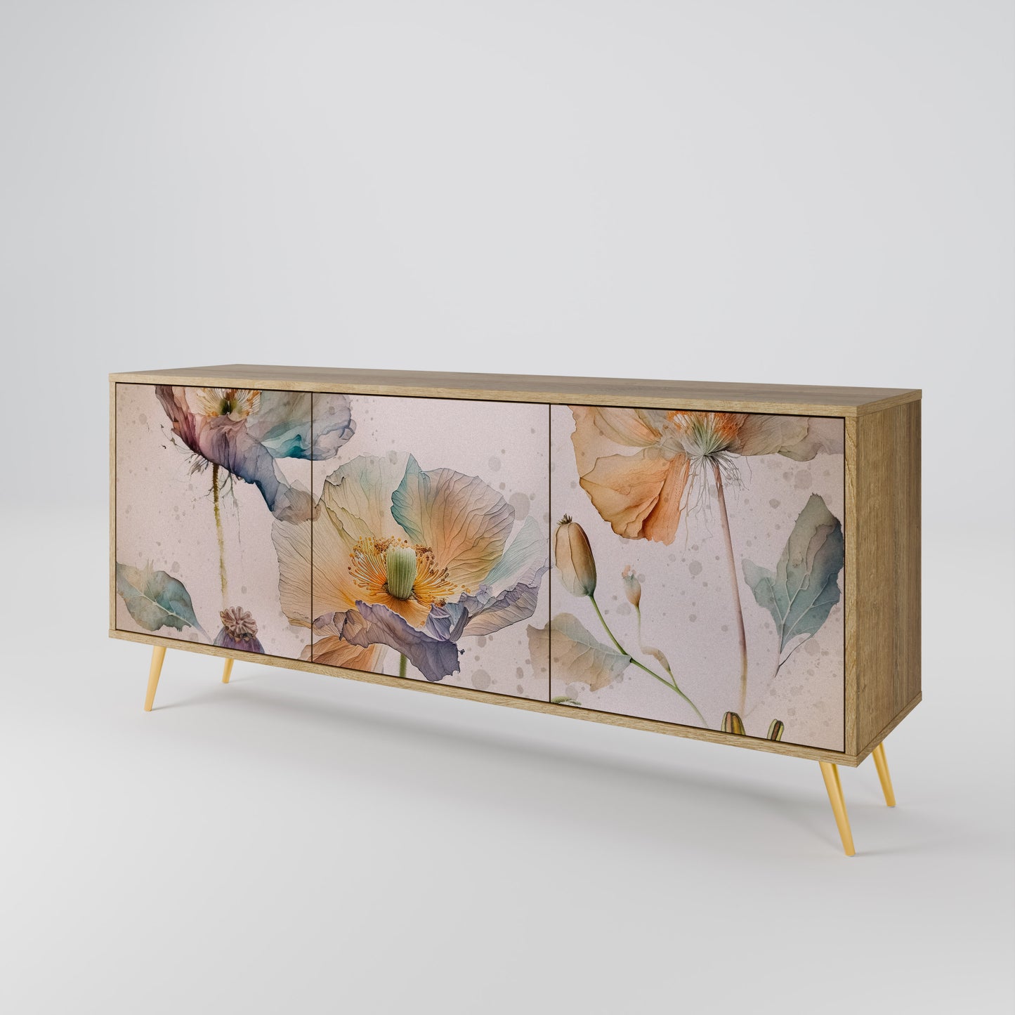 SOFTEN POPPY 3-Door Sideboard in Oak Effect