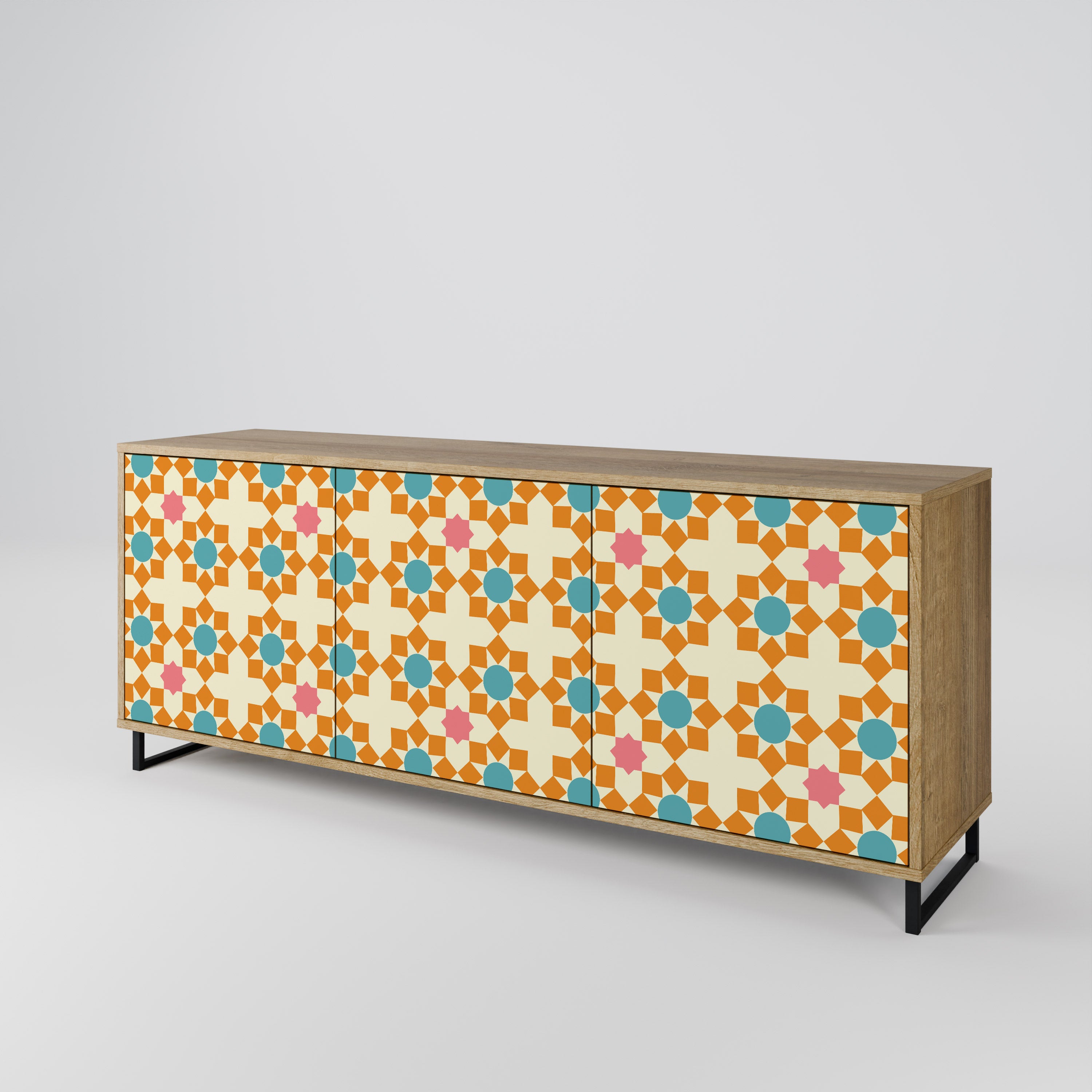 BLOMMAD DECOR 3-dörrars skänk i ekeffekt