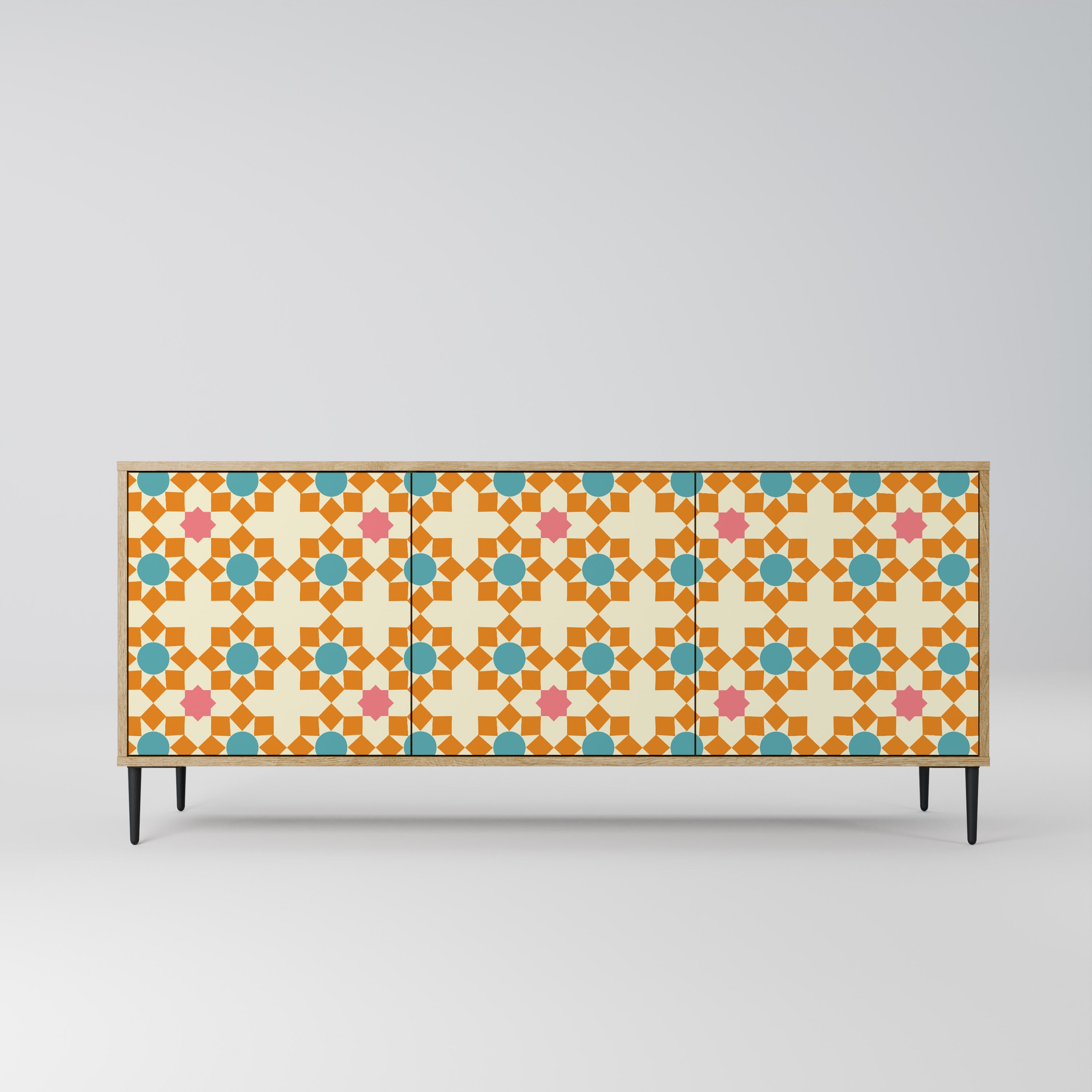 BLOMMAD DECOR 3-dörrars skänk i ekeffekt