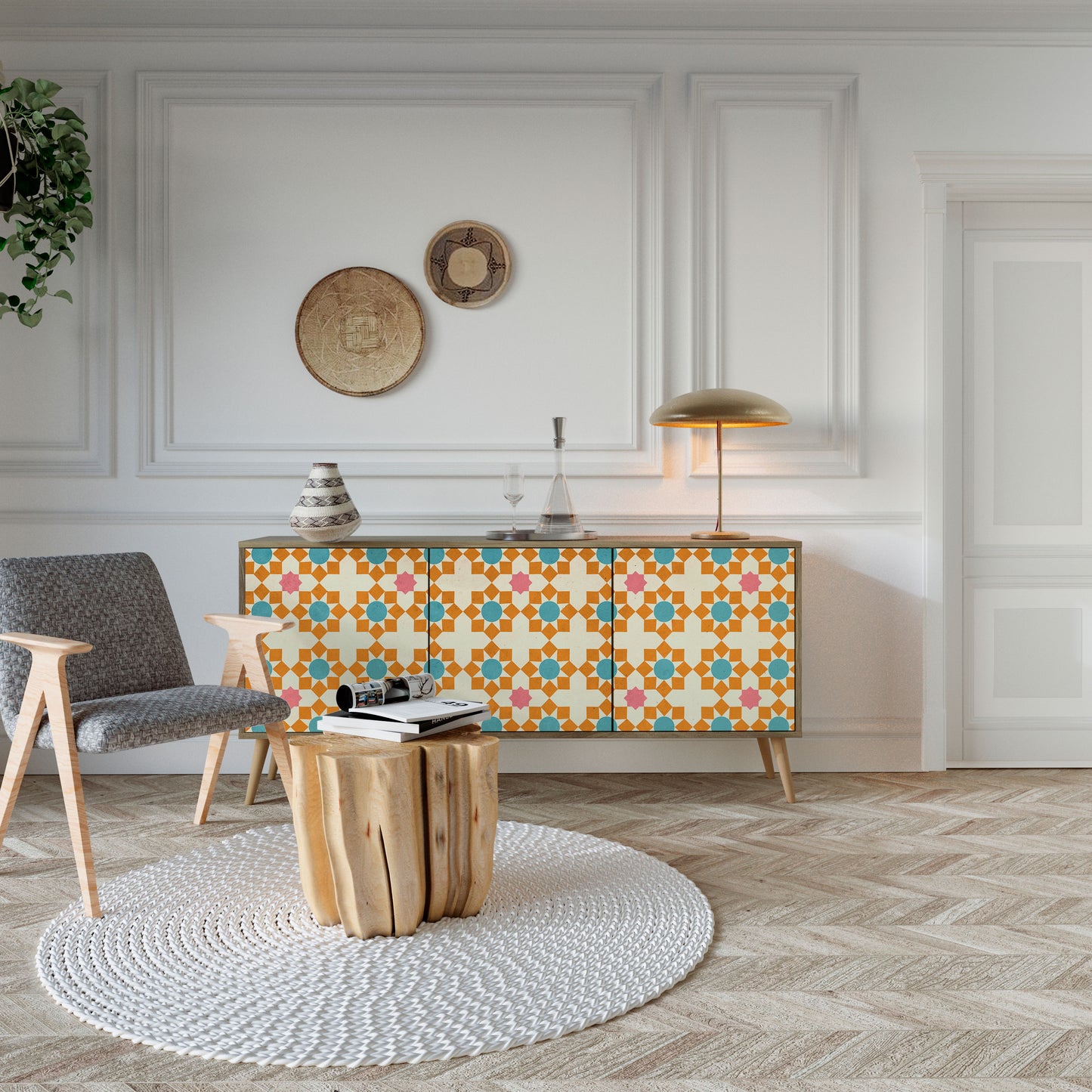 FLORAL DECOR 3-Door Sideboard in Oak Effect