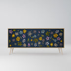 FLOWERS ON NAVY BLUE Skänk med tre dörrar