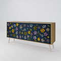 FLOWERS ON NAVY BLUE Skänk med tre dörrar