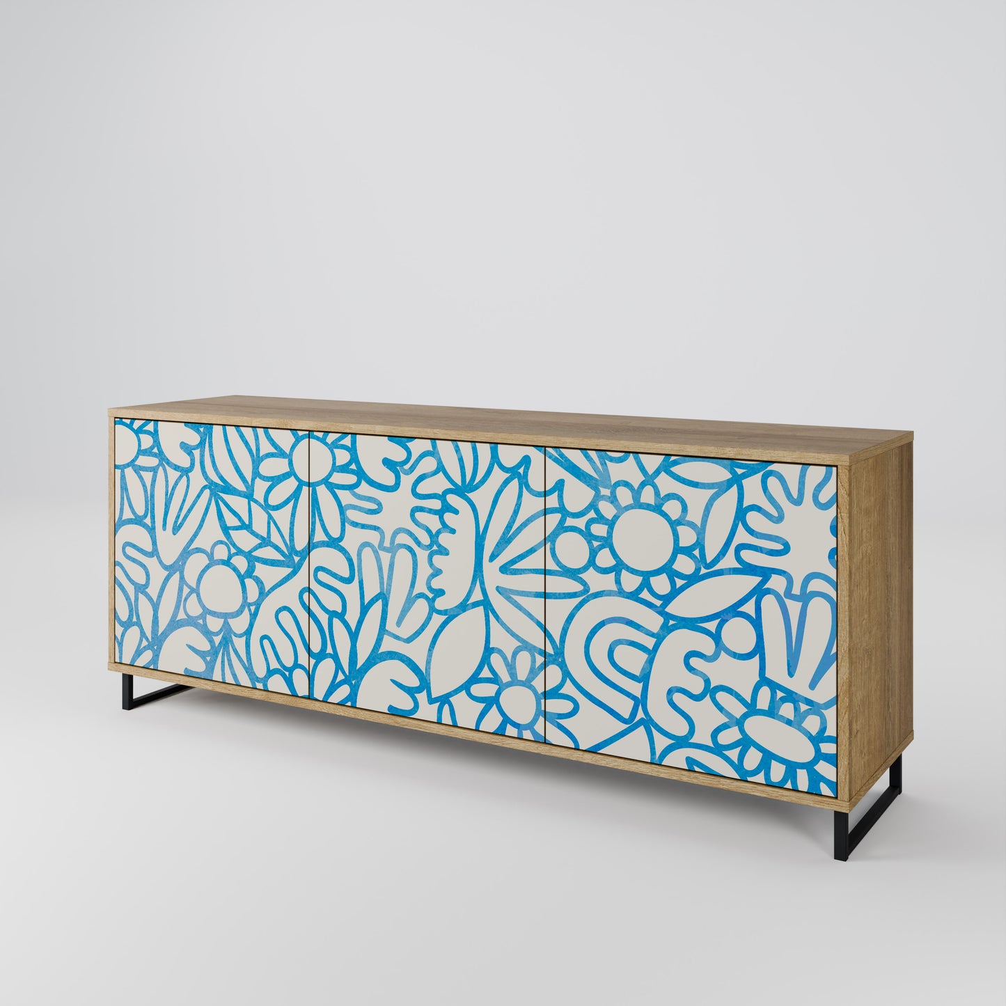 BLOOMY MORNING 3-Door Sideboard in Oak Effect