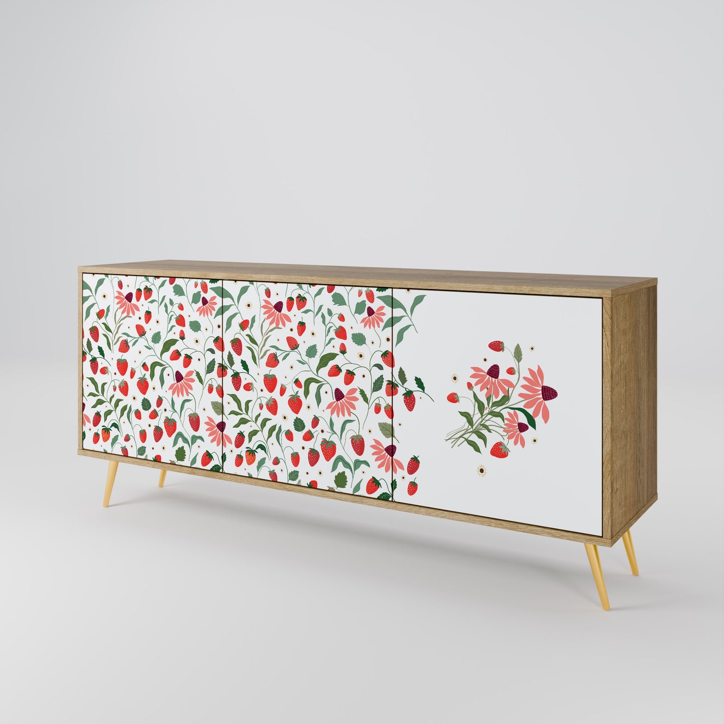 FLOWERS AND STRAWBERRIES 3-Door Sideboard in Oak Effect