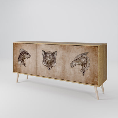 STEAMPUNK CLAN 3-Door Sideboard in Oak Effect
