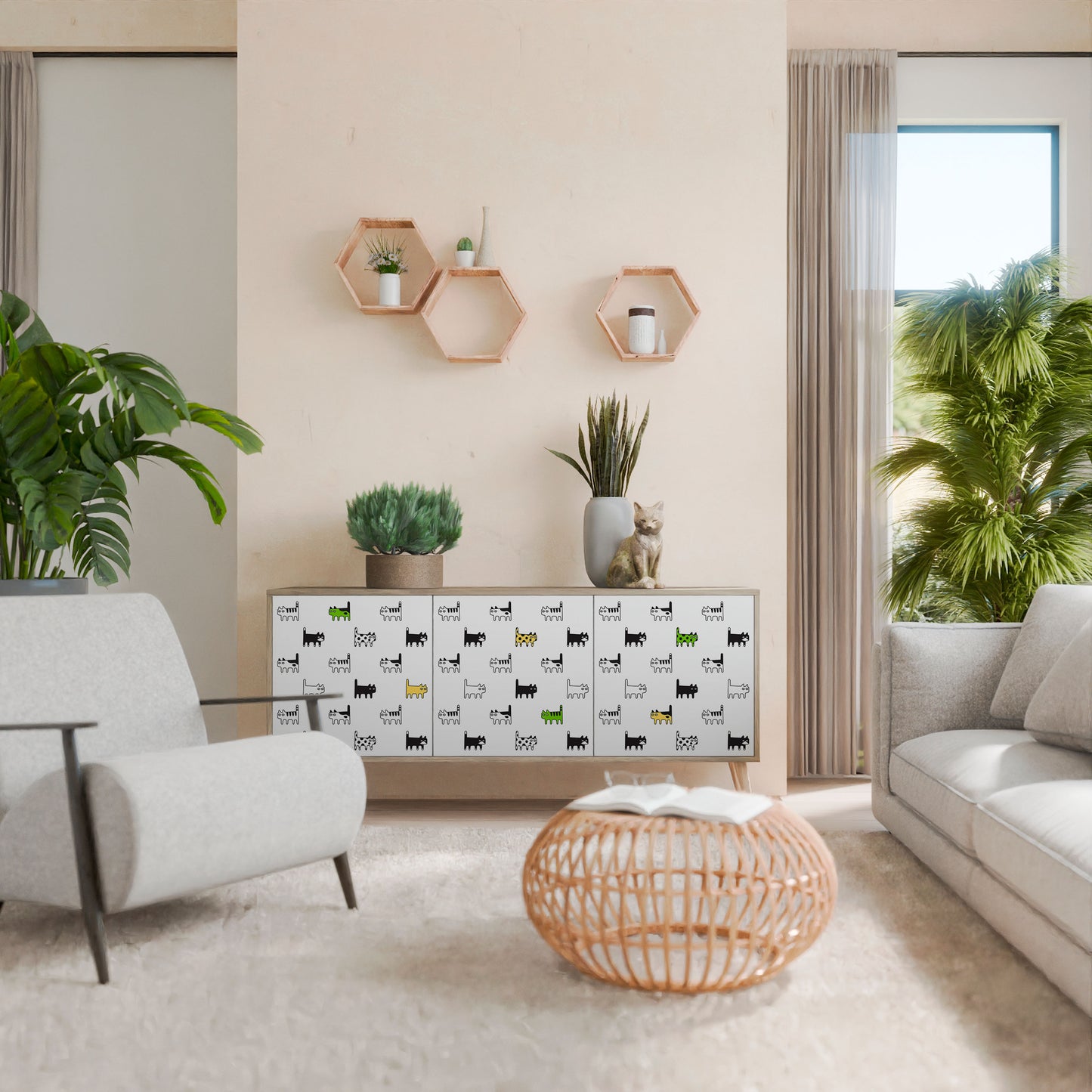 CATS COMPILATION 3-Door Sideboard in Oak Effect