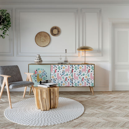 COLORFUL ALPACAS 3-Door Sideboard in Oak Effect
