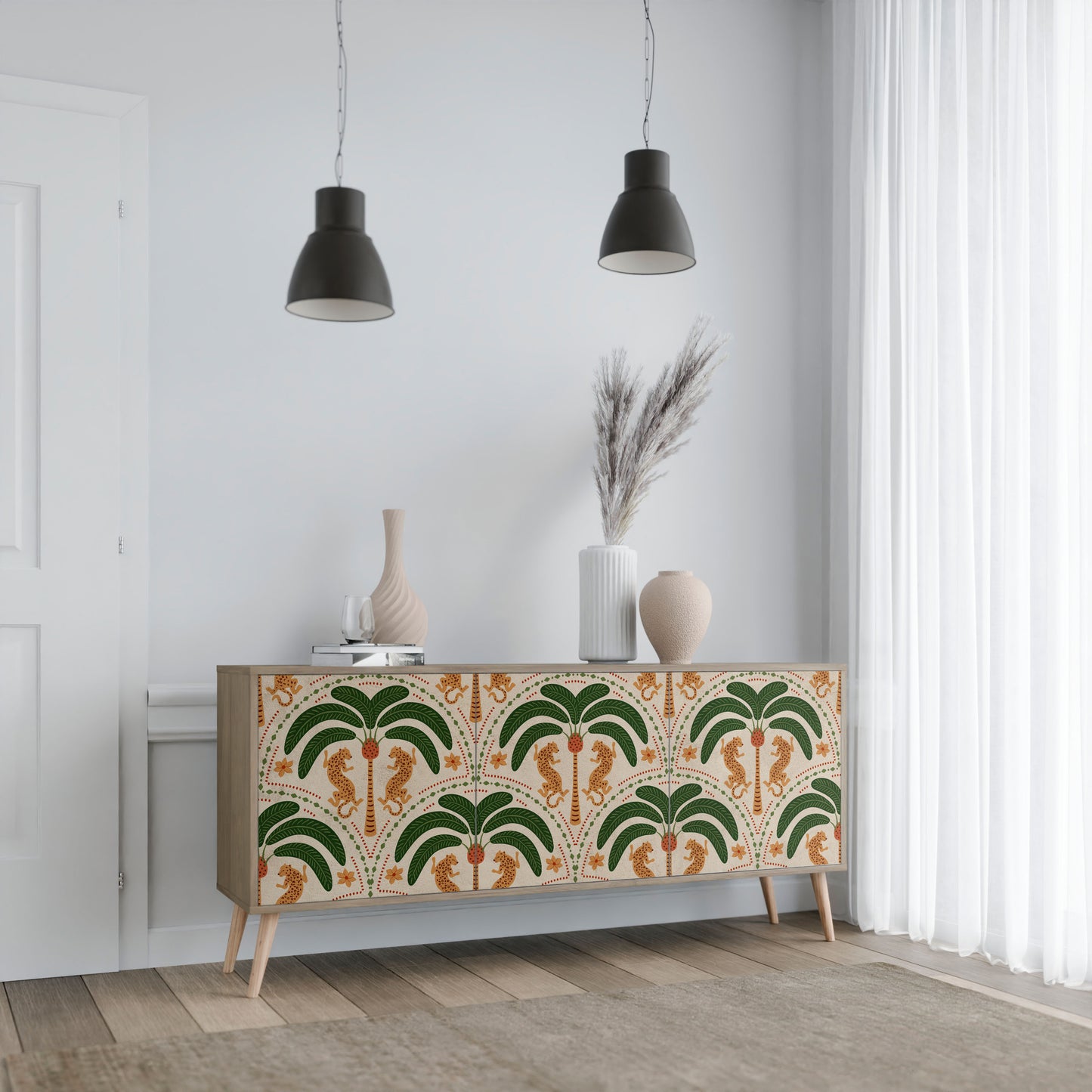DANCING PREDATORS 3-Door Sideboard in Oak Effect