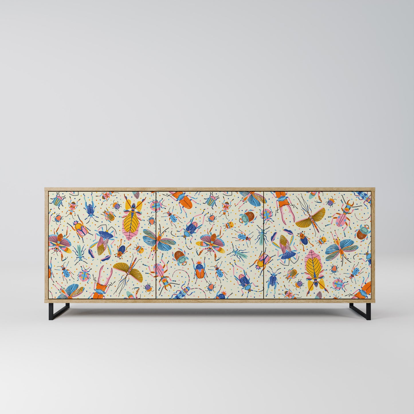 COLORFUL INSECTS 3-Door Sideboard in Oak Effect