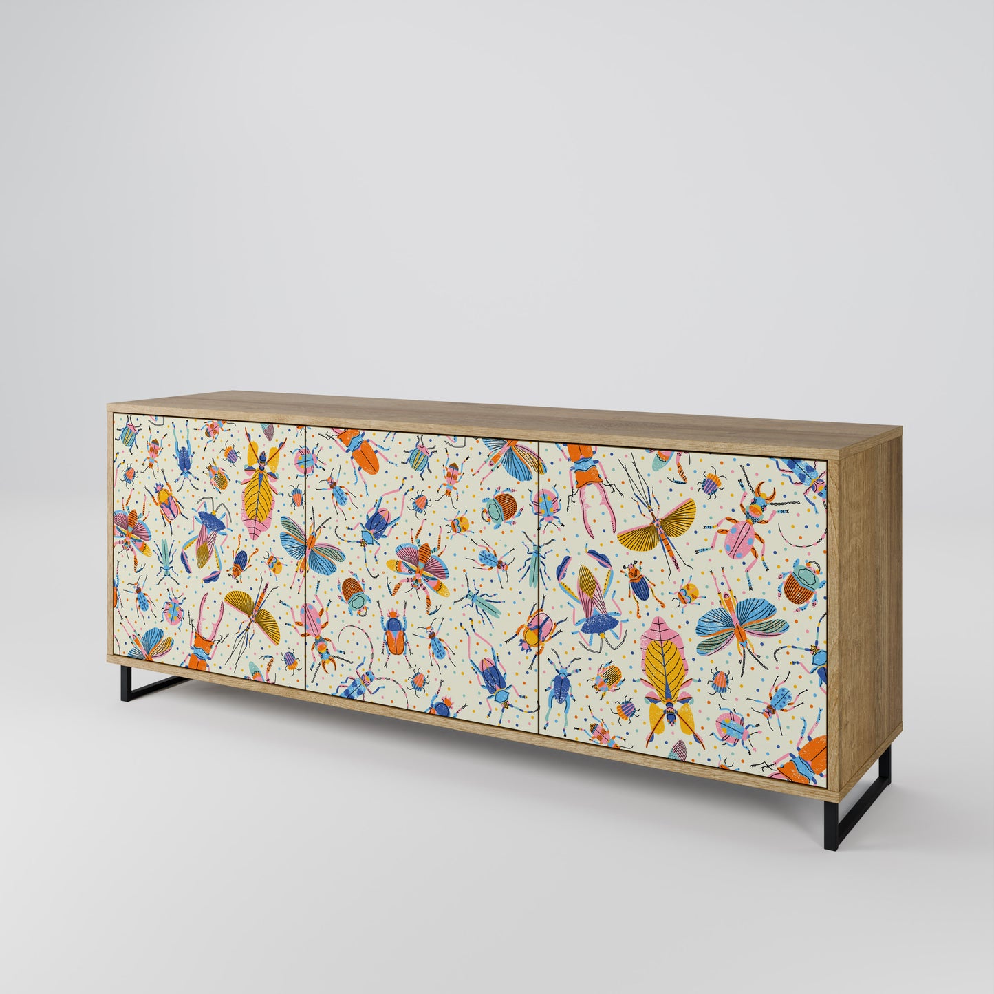 COLORFUL INSECTS 3-Door Sideboard in Oak Effect