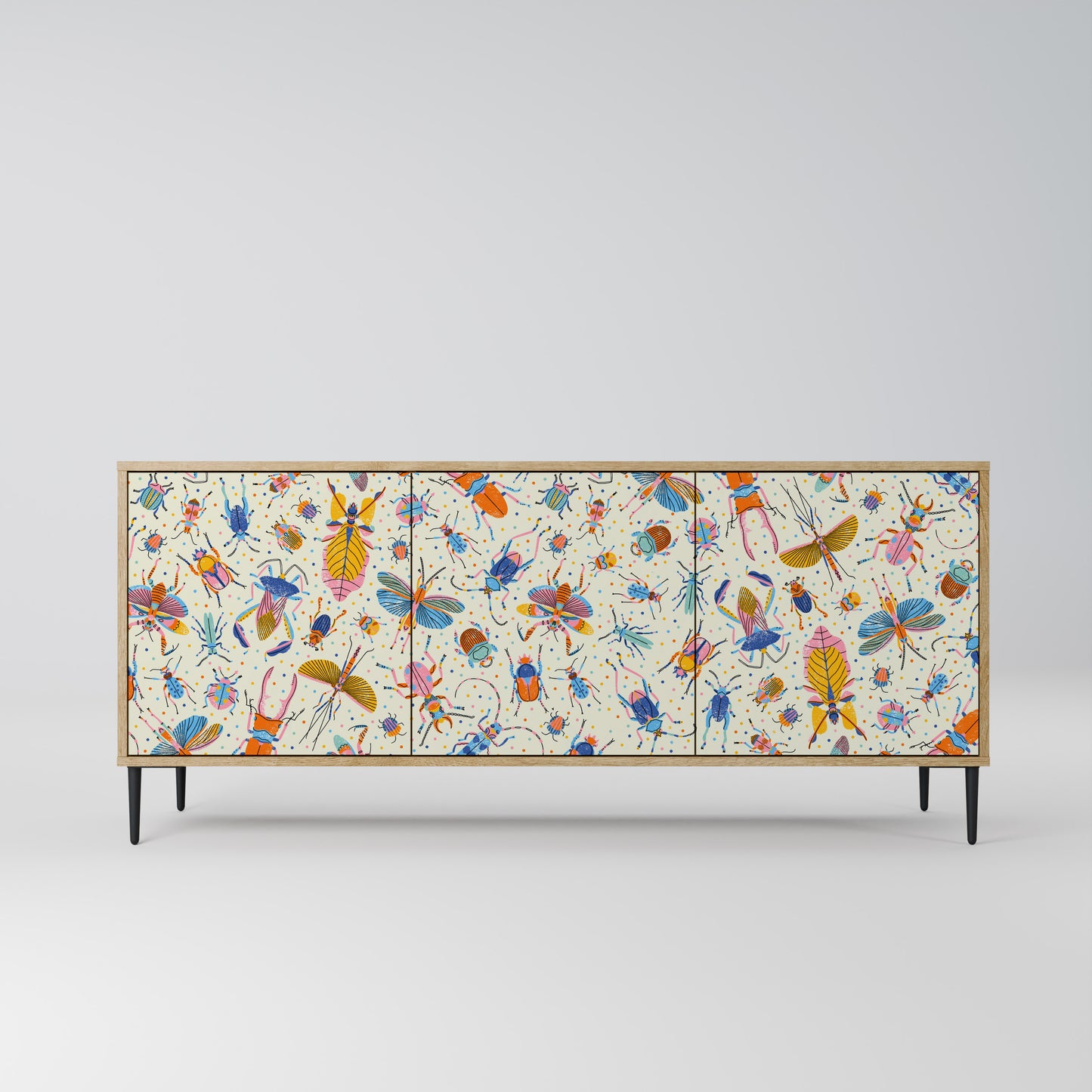 COLORFUL INSECTS 3-Door Sideboard in Oak Effect