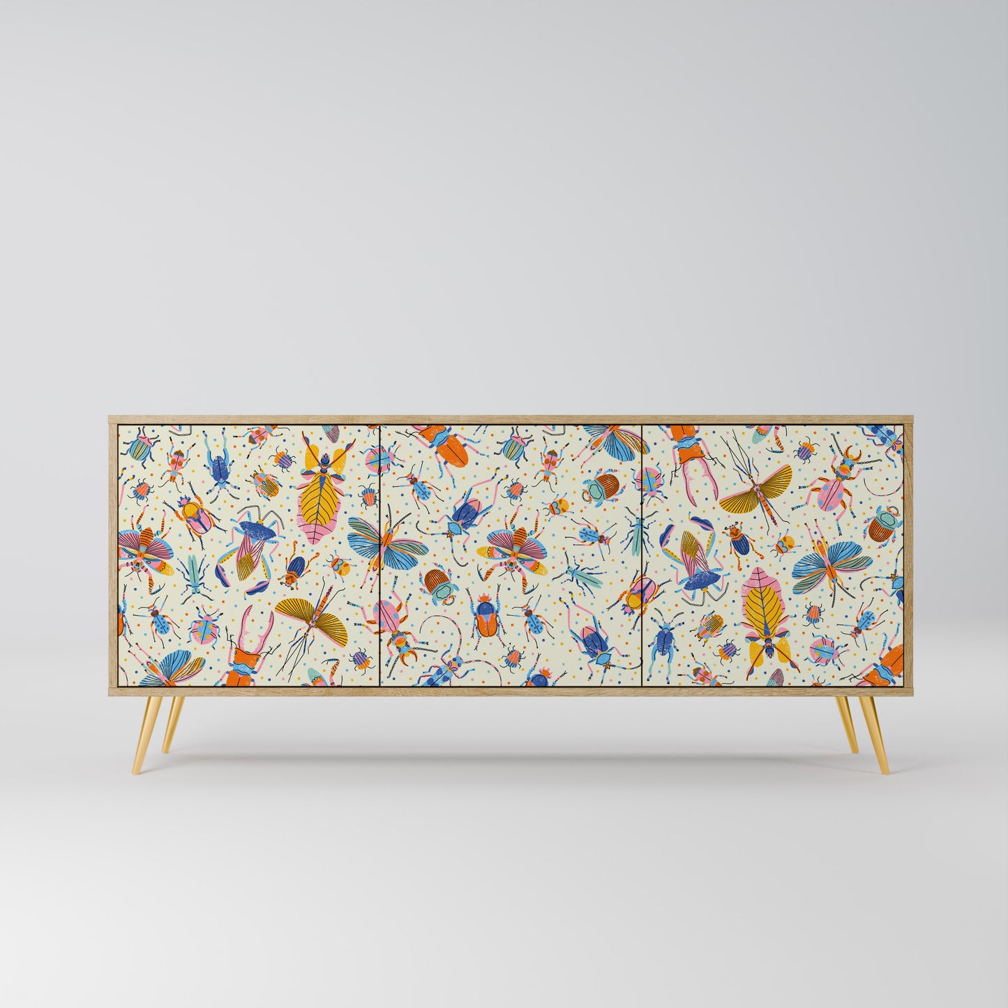 COLORFUL INSECTS 3-Door Sideboard in Oak Effect