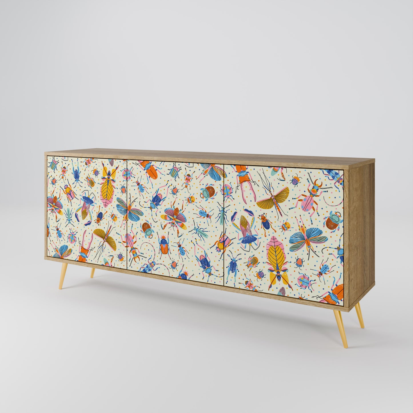 COLORFUL INSECTS 3-Door Sideboard in Oak Effect