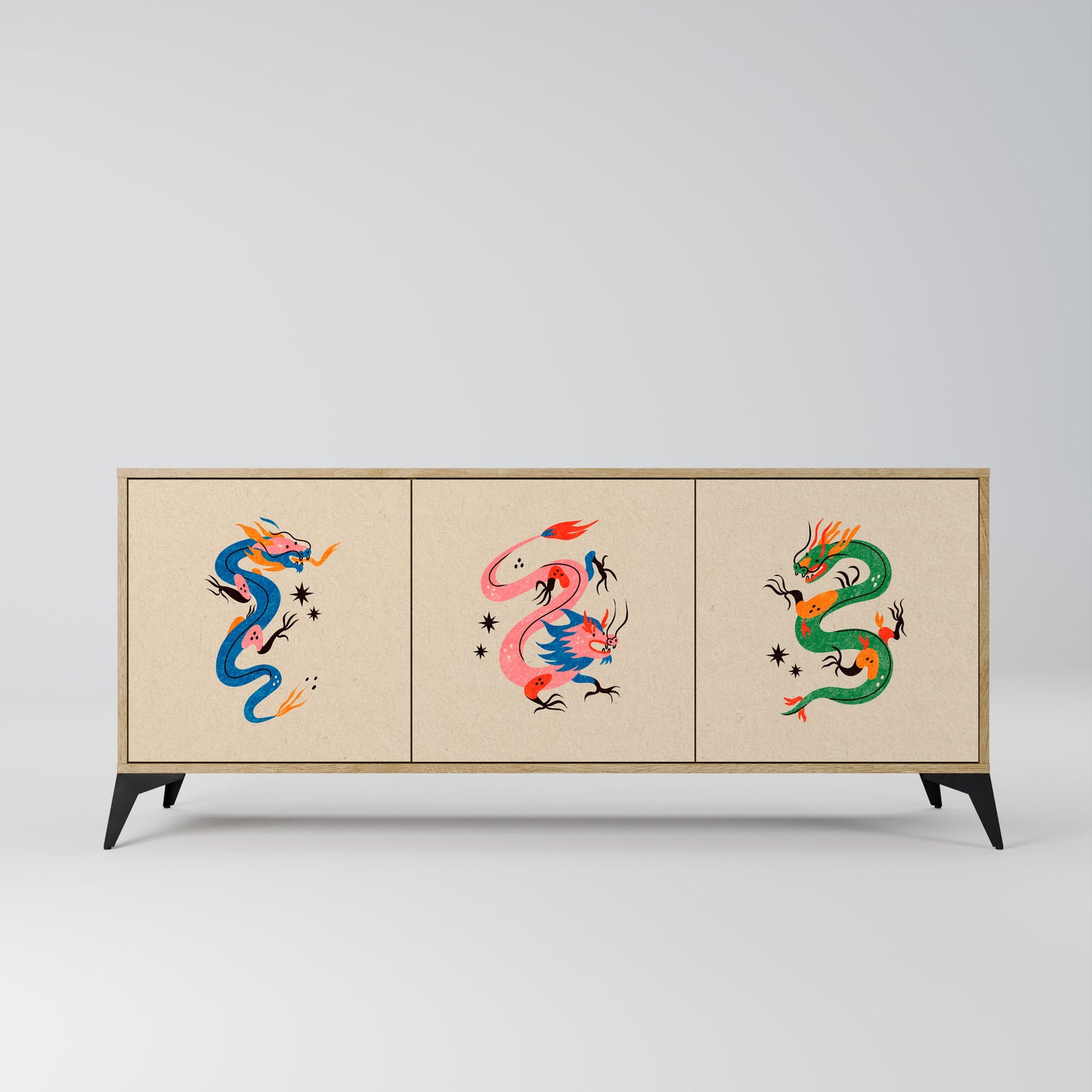 MYTHOLOGICAL CREATURES 3-Door Sideboard in Oak Effect