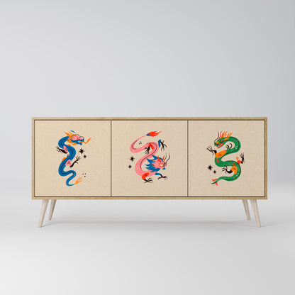 MYTHOLOGICAL CREATURES 3-Door Sideboard in Oak Effect