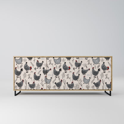 HAPPY HENS 3-Door Sideboard in Oak Effect