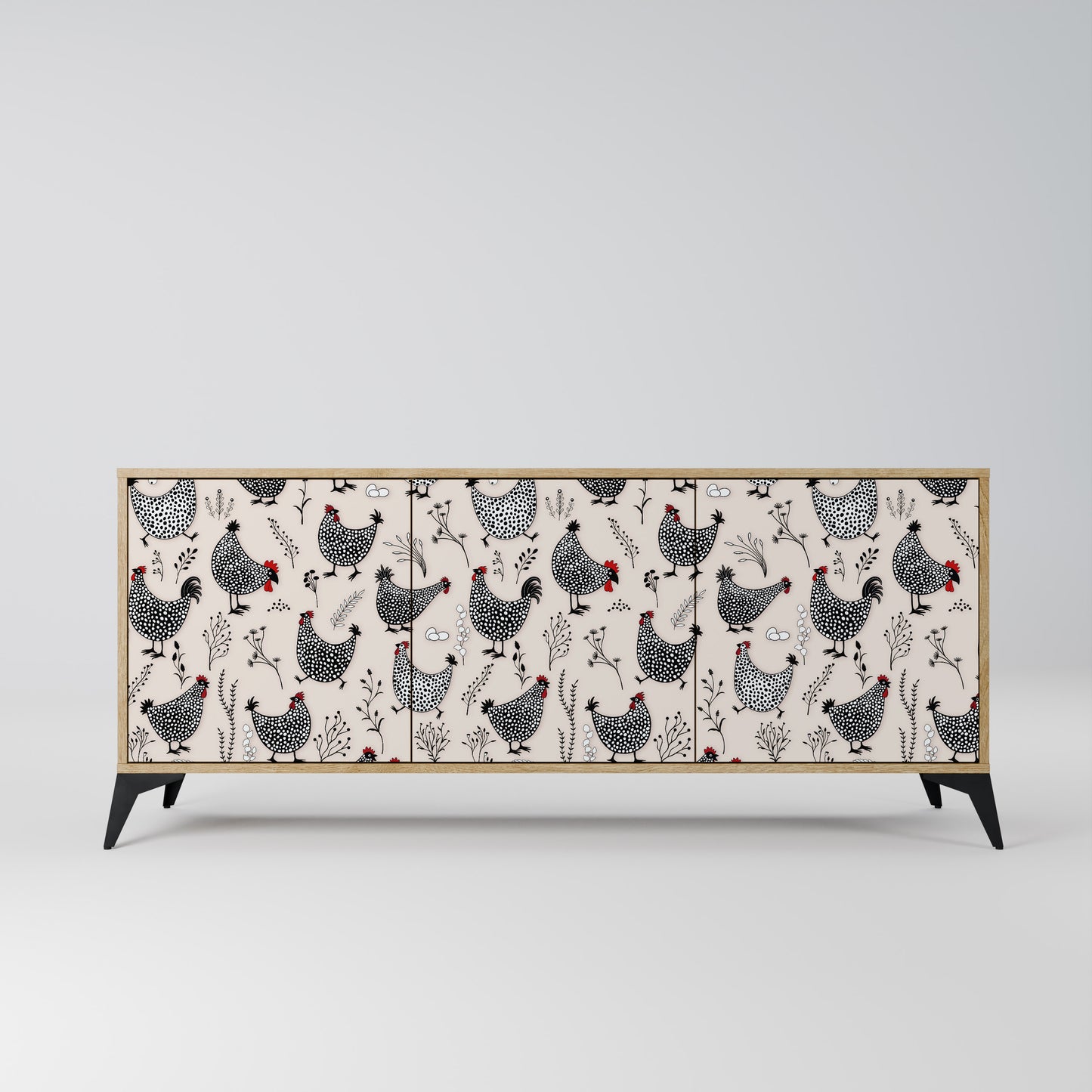 HAPPY HENS 3-Door Sideboard in Oak Effect