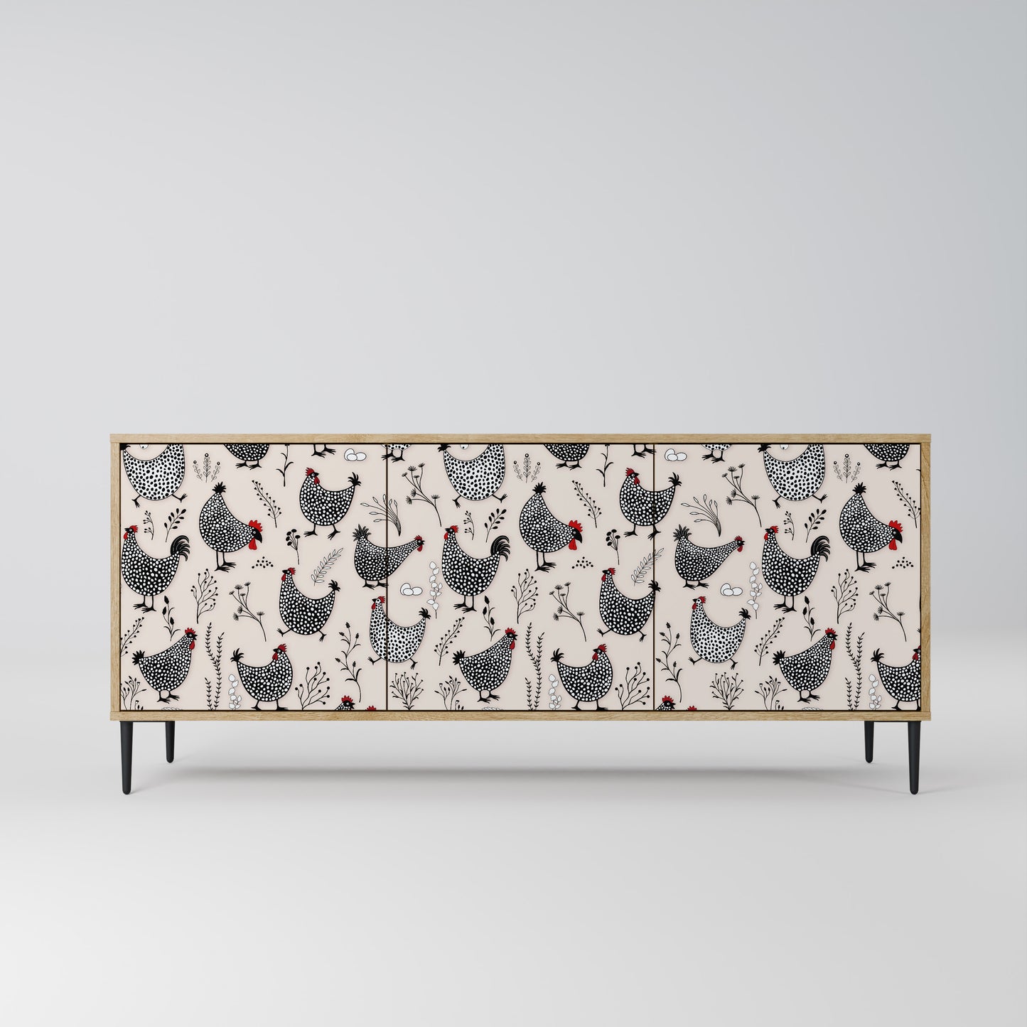 HAPPY HENS 3-Door Sideboard in Oak Effect