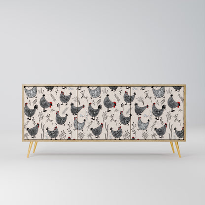 HAPPY HENS 3-Door Sideboard in Oak Effect