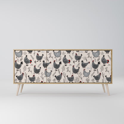 HAPPY HENS 3-Door Sideboard in Oak Effect