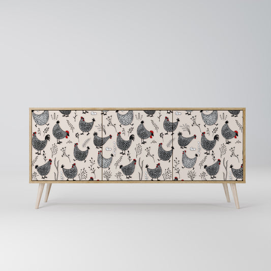 HAPPY HENS 3-Door Sideboard in Oak Effect