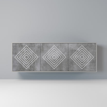 POLYGONAL ARTISTRY 3-Door Sideboard in Grey Finish
