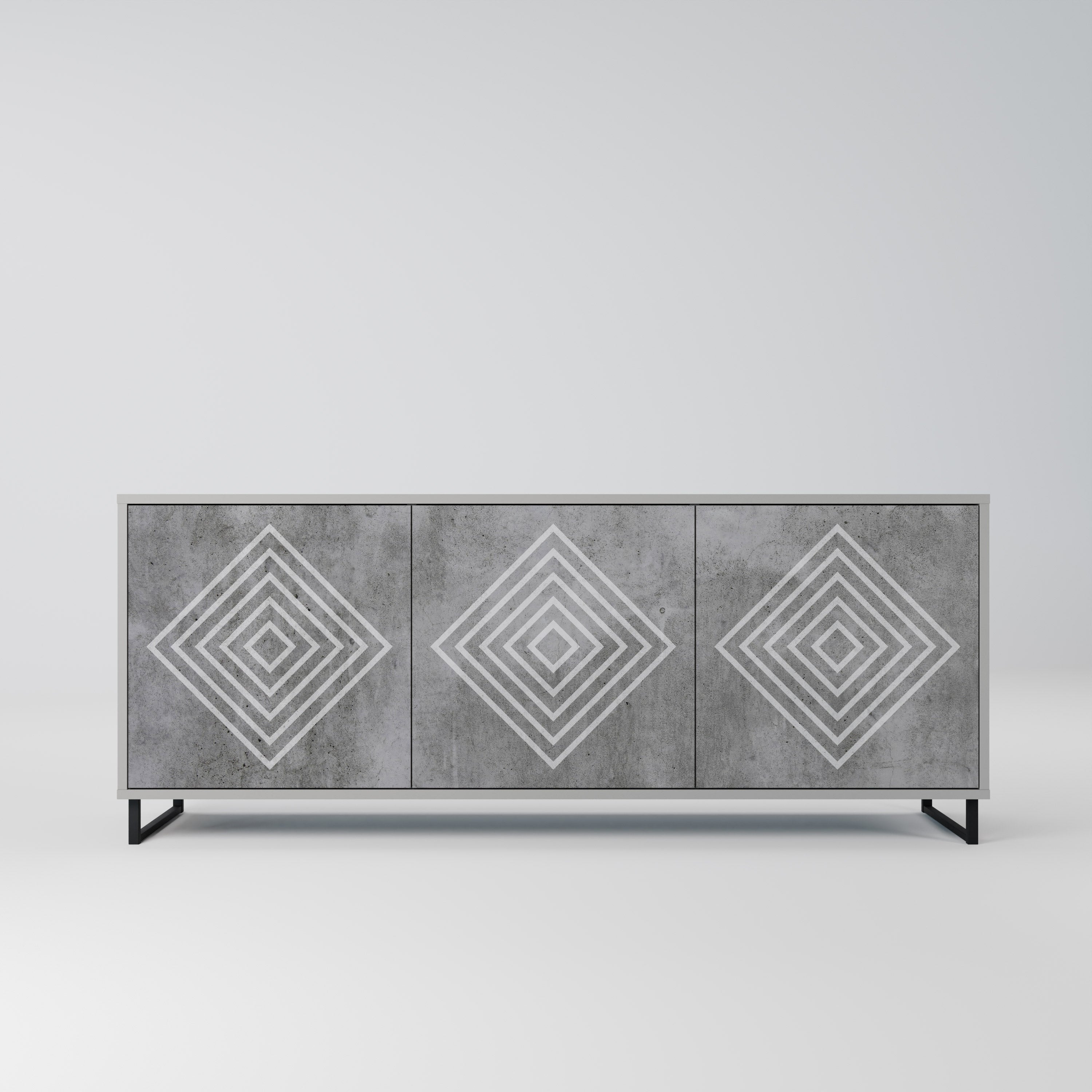 POLYGONAL ARTISTRY 3-Door Sideboard in Grey Finish