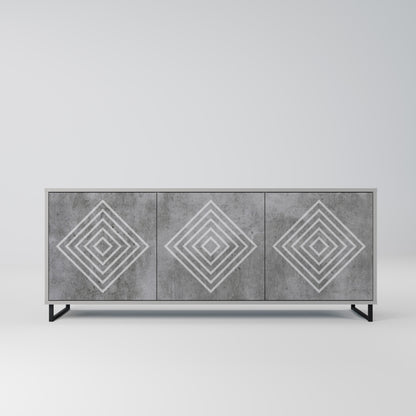 POLYGONAL ARTISTRY 3-Door Sideboard in Grey Finish