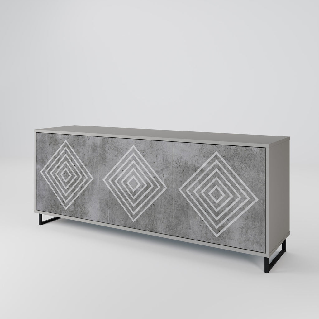 POLYGONAL ARTISTRY 3-Door Sideboard in Grey Finish