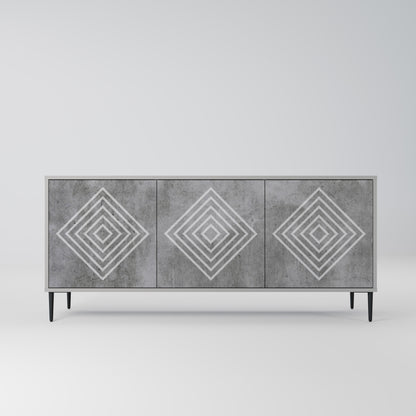 POLYGONAL ARTISTRY 3-Door Sideboard in Grey Finish