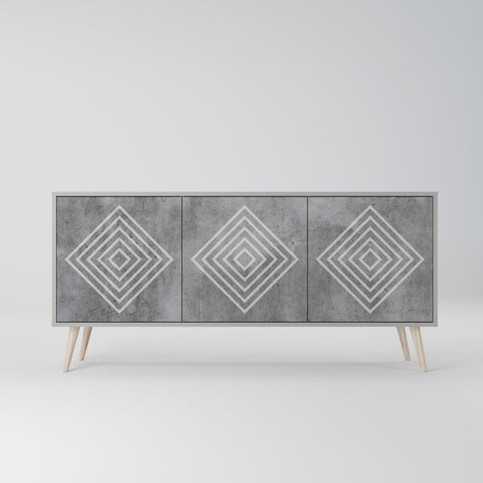 POLYGONAL ARTISTRY 3-Door Sideboard in Grey Finish