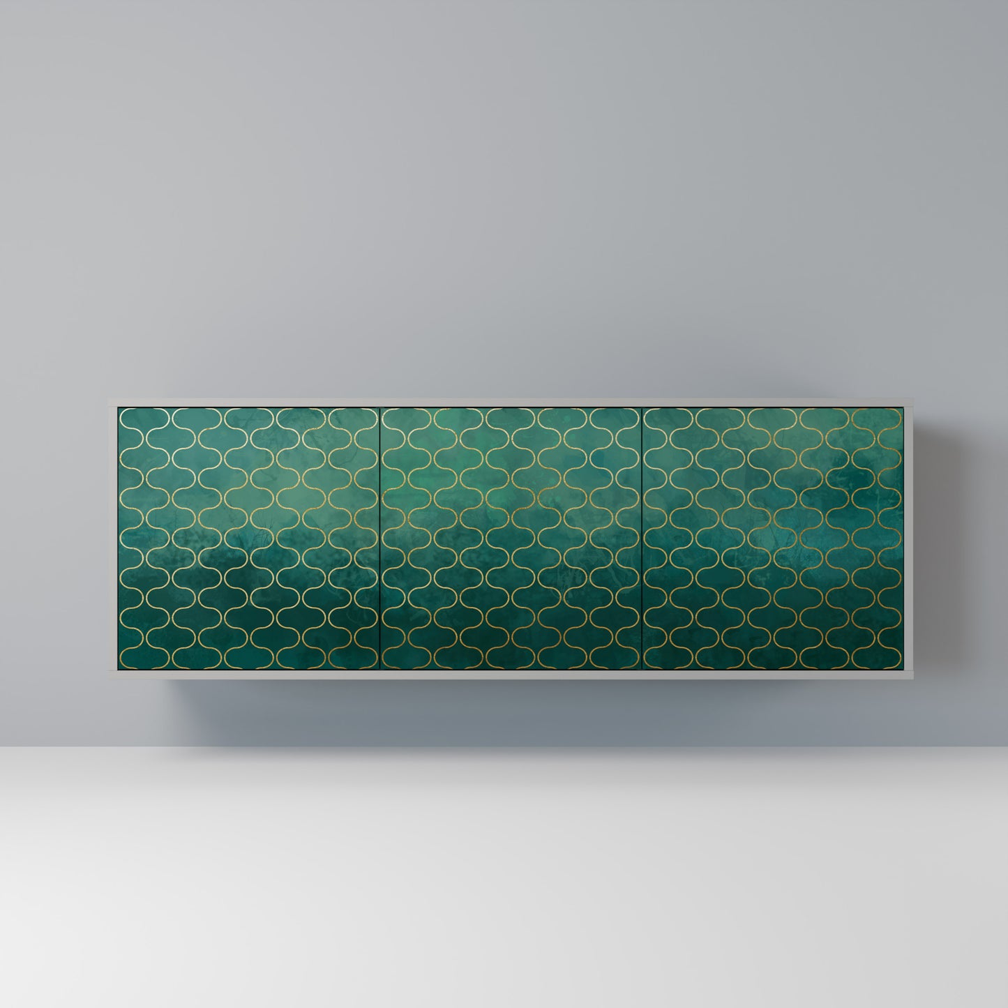 TESSELATED GREENERY 3-Door Sideboard in Grey Finish