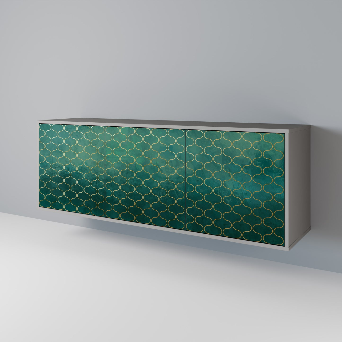 TESSELATED GREENERY 3-Door Sideboard in Grey Finish