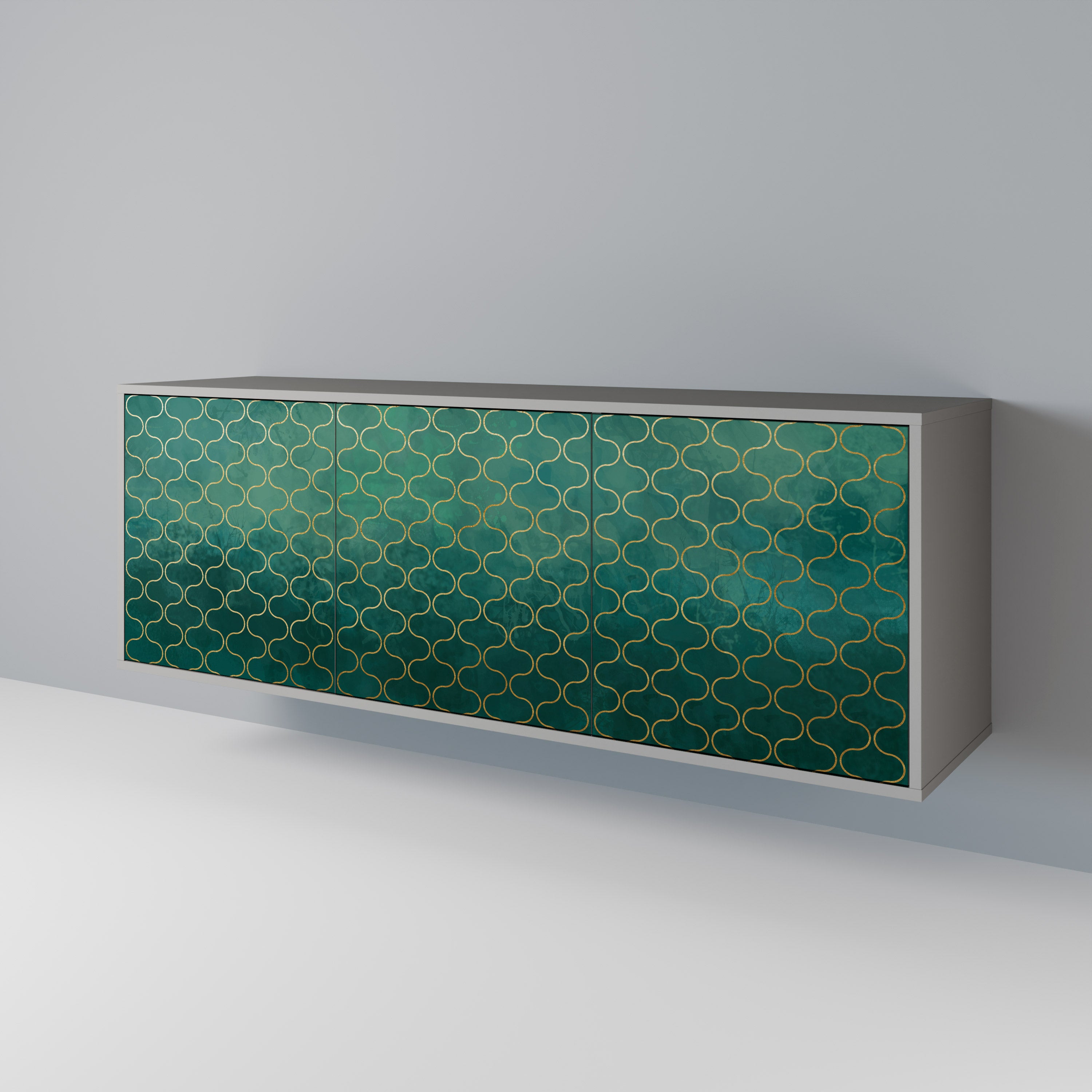 TESSELATED GREENERY 3-Door Sideboard in Grey Finish