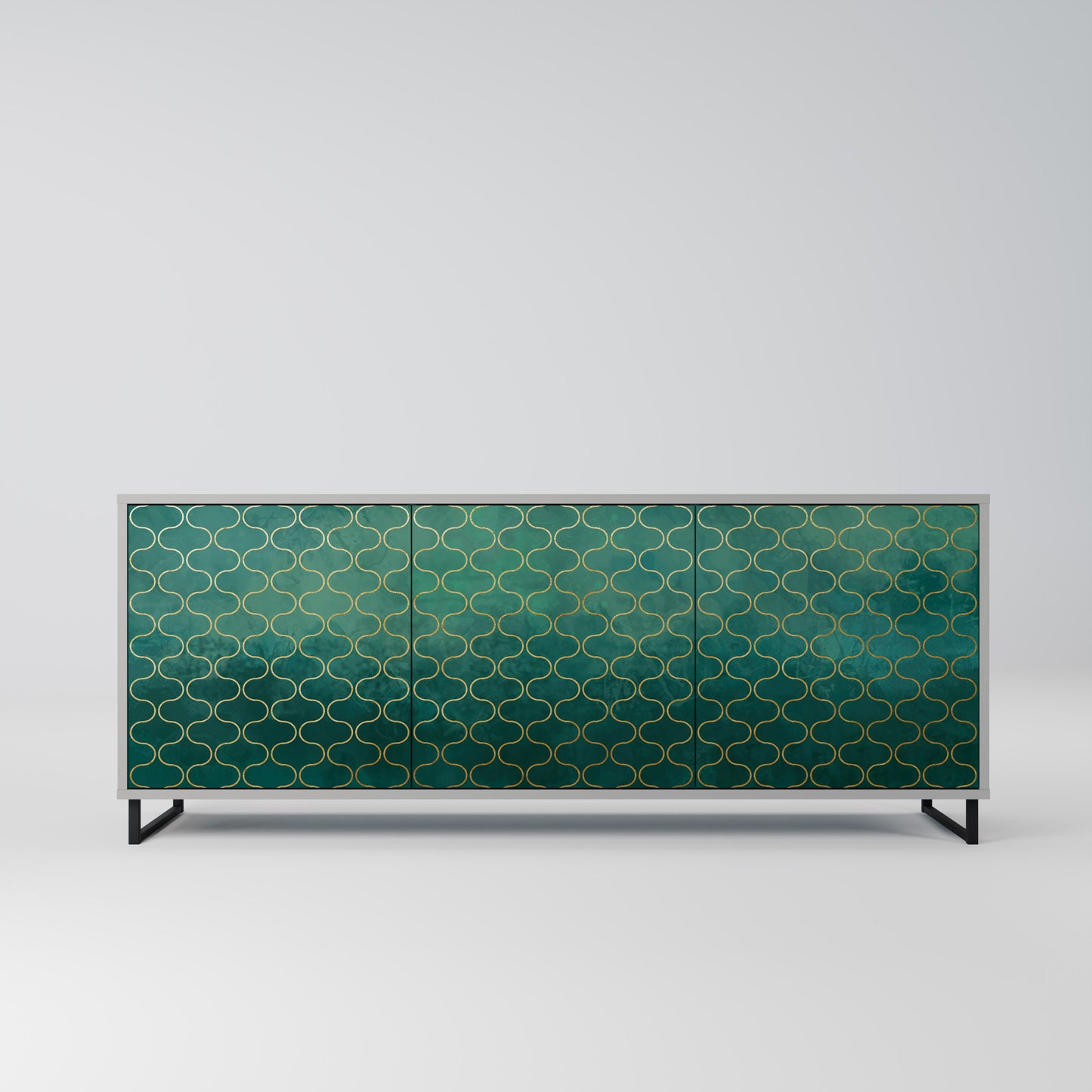 TESSELATED GREENERY 3-Door Sideboard in Grey Finish