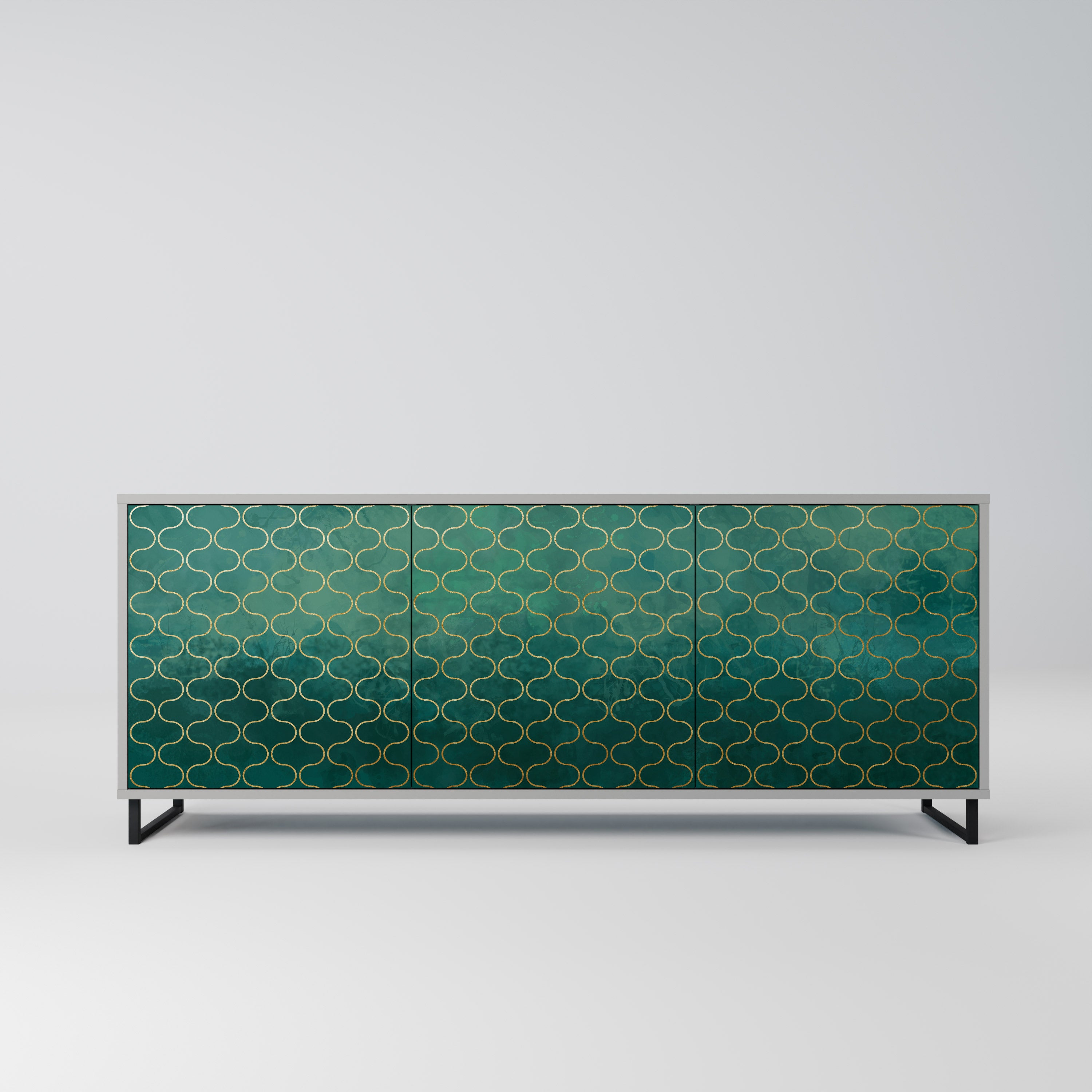 TESSELATED GREENERY 3-Door Sideboard in Grey Finish
